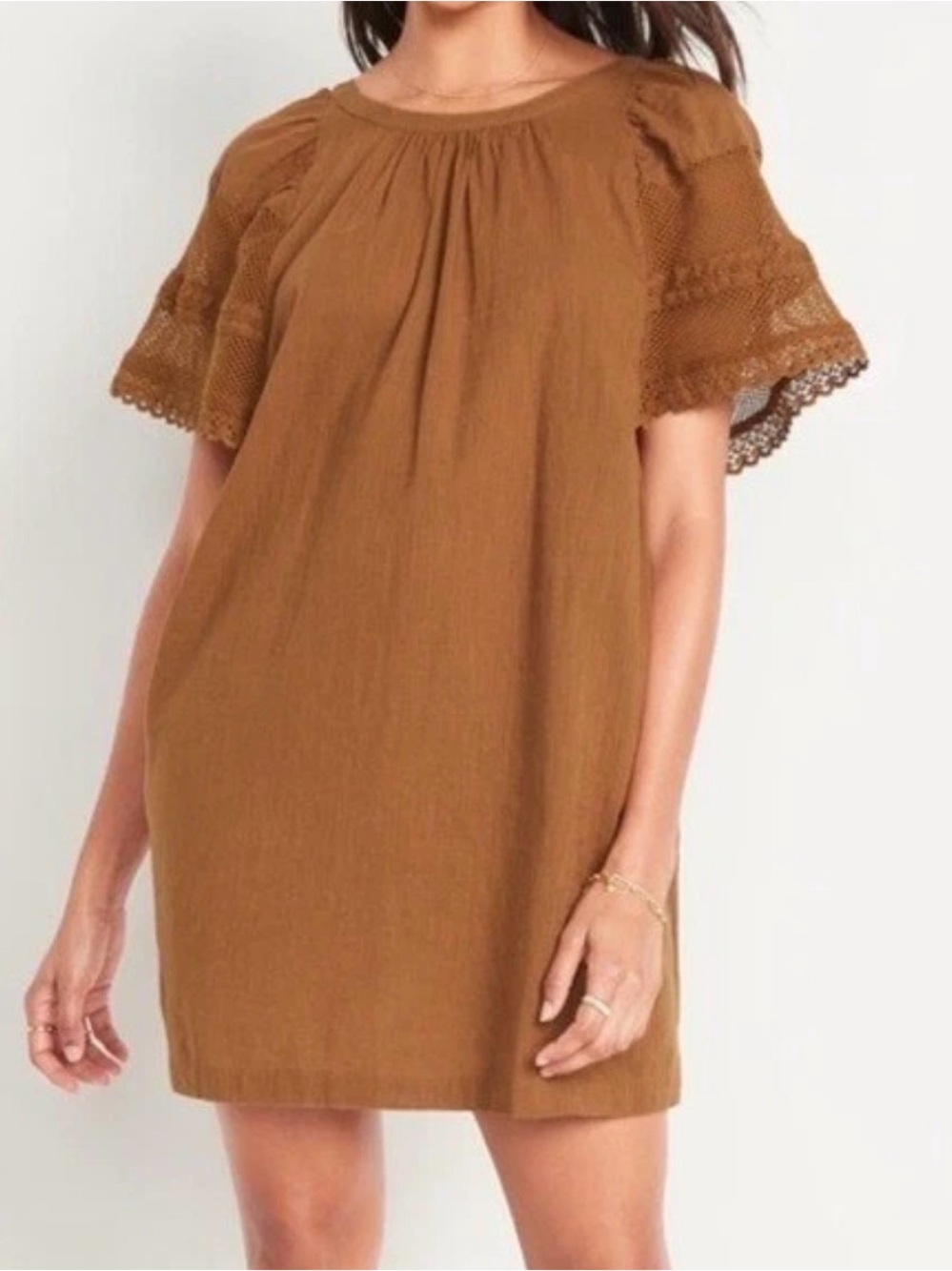 OLD NAVY Flutter-Sleeve Mini Swing Dress Size 4X Scoop Neck Lace Trim Cotton